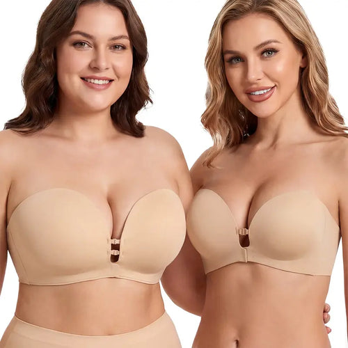 LUCKMEEY Womens Strapless Front Closure Bra Push Up Lift Bra Padded Add Cup Non Slip Anti-Slip Grip & Removable Straps Fit Outfits Wireless Supportive Seamless Comfortable