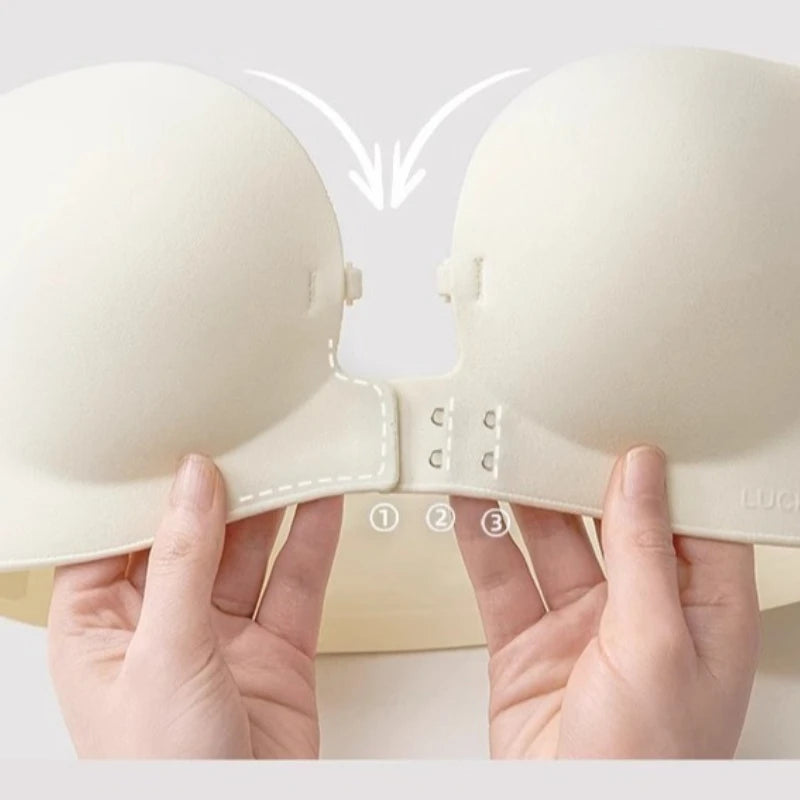 LUCKMEEY Womens Strapless Front Closure Bra Push Up Lift Bra Padded Add Cup Non Slip Anti-Slip Grip & Removable Straps Fit Outfits Wireless Supportive Seamless Comfortable