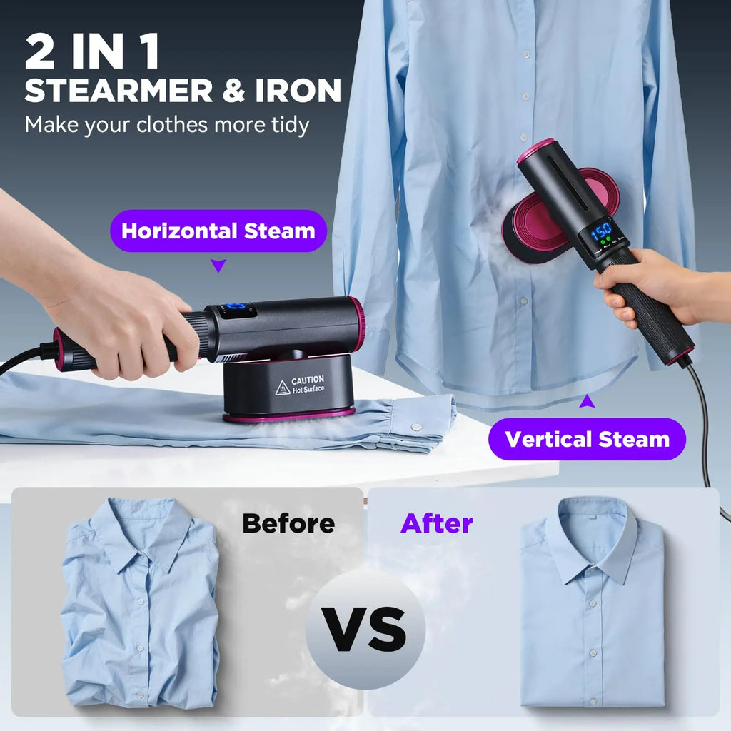 Dr.Flash Handheld Garment Steamer for Clothing, Portable Iron Steamer Combo Travel Steam Generators, 7 Modes with LED Display, 15s Fast Heating, 90° Swivel Handle, 1-Button Start, Travel Stuff, New Year Gift